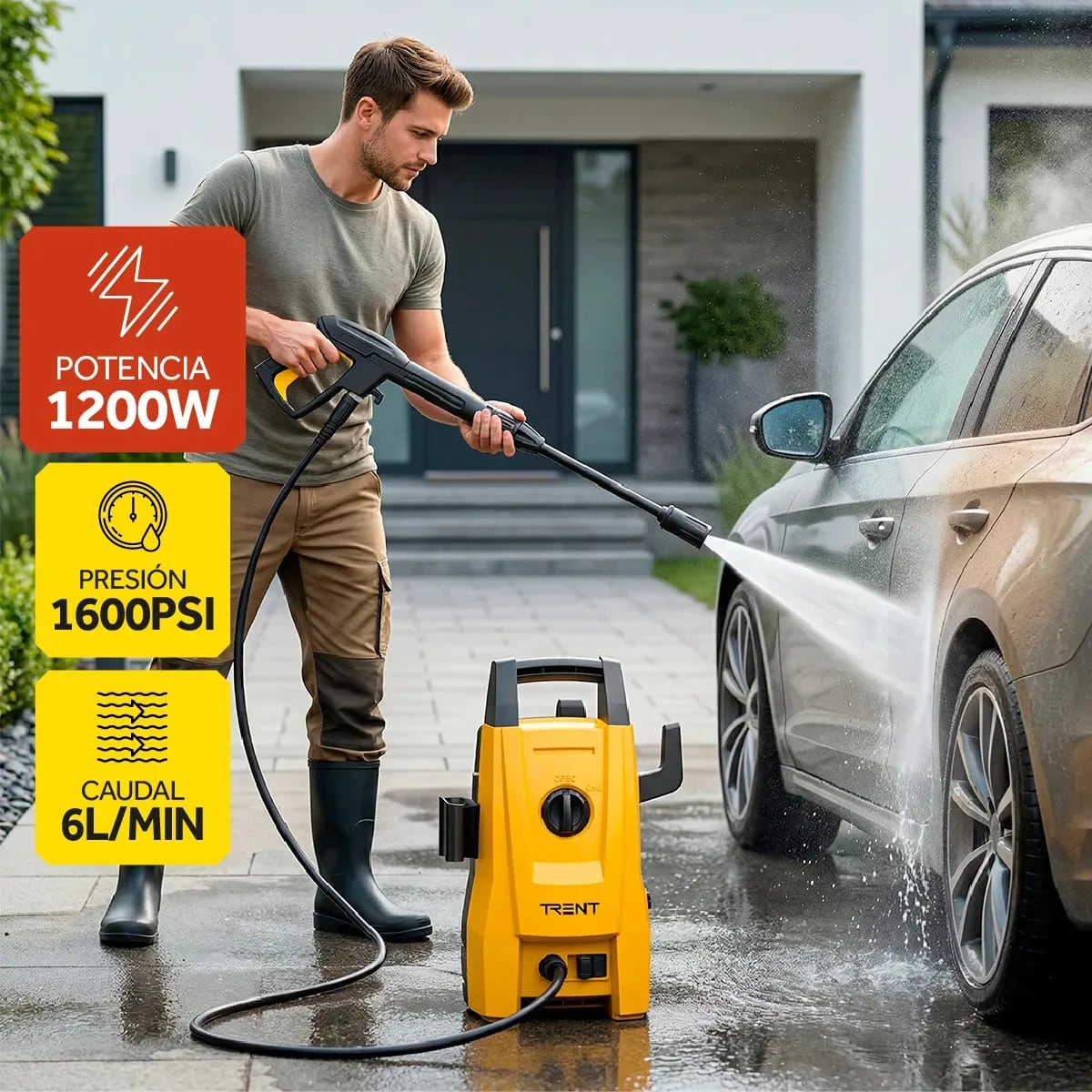 El equipo cuenta con un motor de 1,200 watts y una presión máxima de 110 bares, equivalentes a aproximadamente 1,600 PSI. | Foto: Mercado Libre