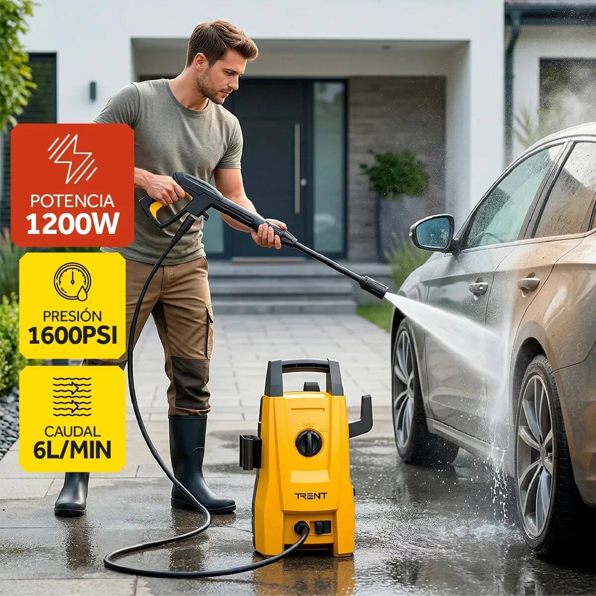 El equipo cuenta con un motor de 1,200 watts y una presión máxima de 110 bares, equivalentes a aproximadamente 1,600 PSI. | Foto: Mercado Libre