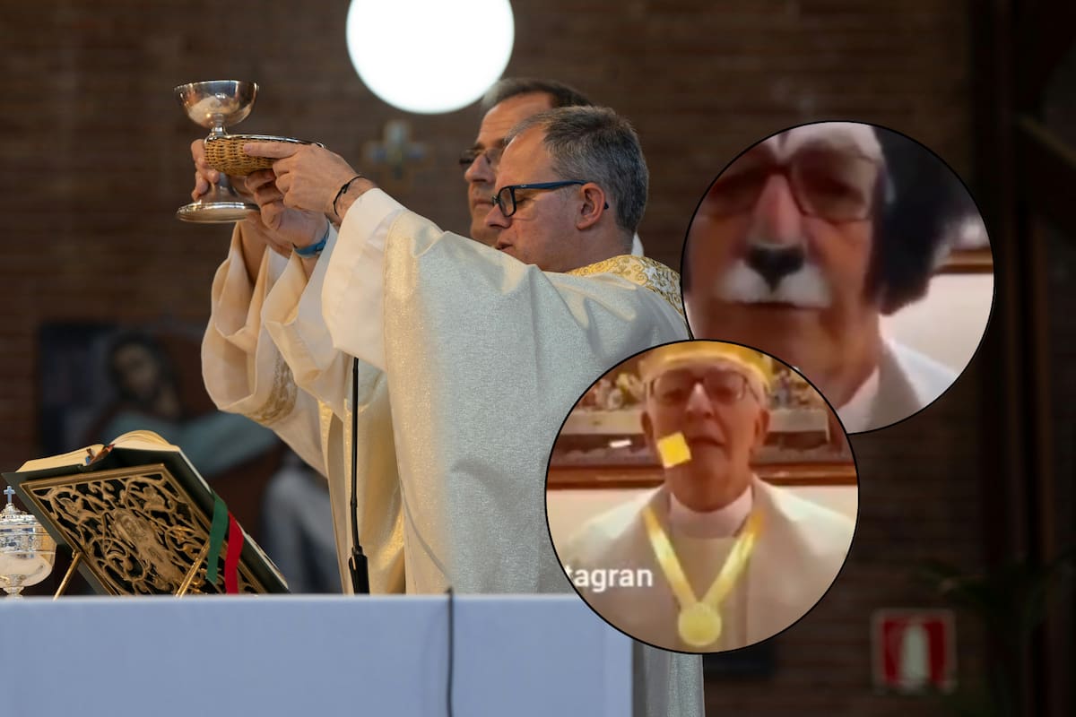 Sacerdote se vuelve viral durante misa en vivo tras aparecer con filtros de bigote, corona y gato | VIDEO
