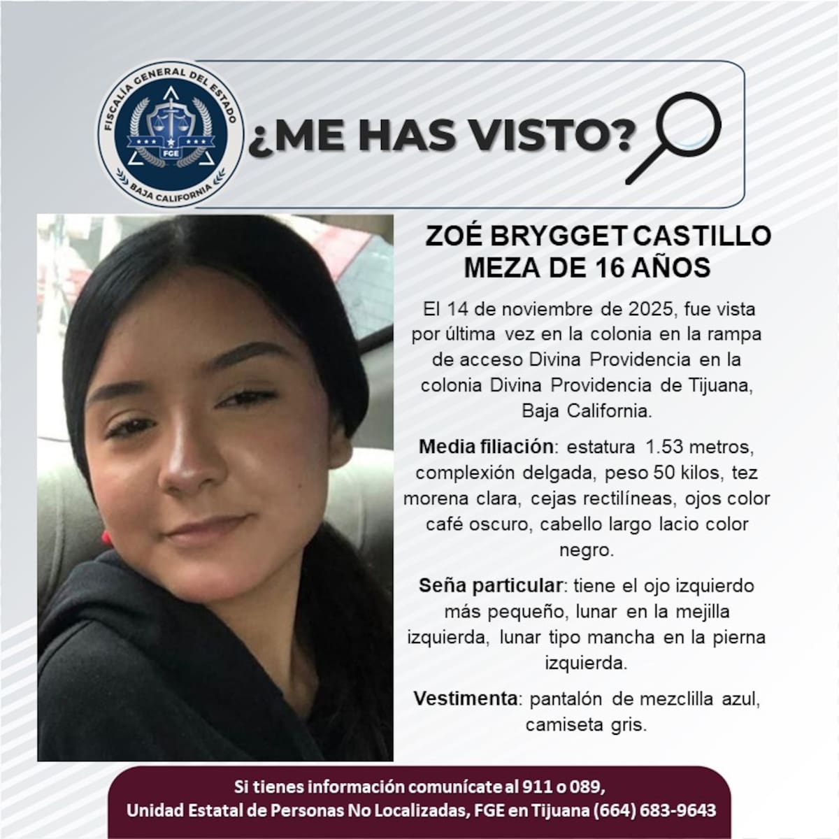 Fue visto por última vez el 14 de noviembre de 2025.