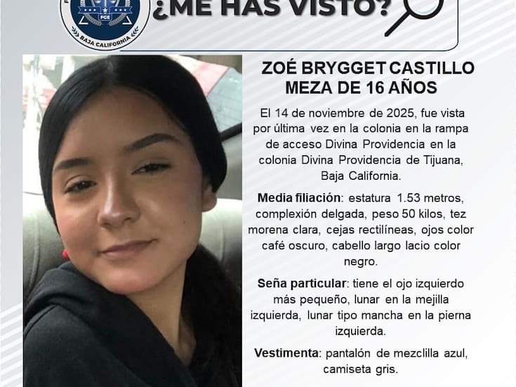 Se busca a Zoé Brygget Castillo Meza de 16 años de edad