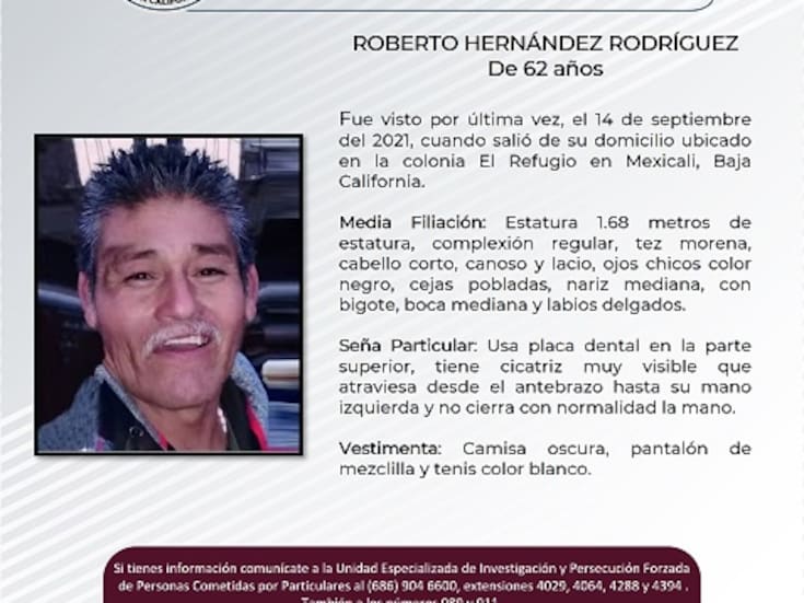 Familiares buscan a Roberto Hernández Rodríguez