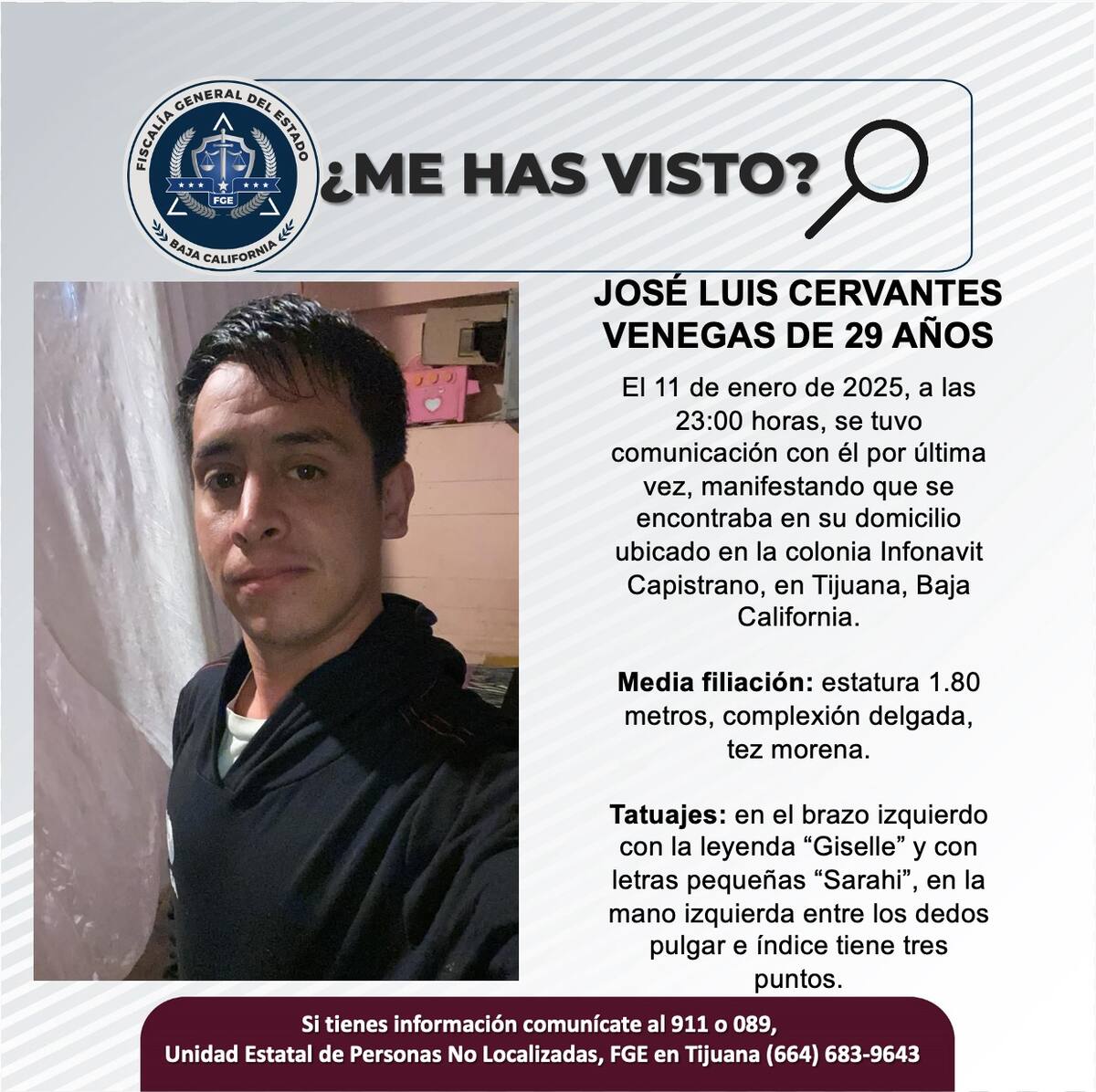 José Luis Cervantes Venegas fue visto por última vez el 11 de enero de 2025.
