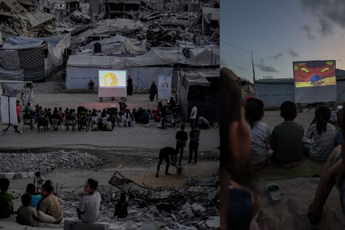 Niños en Gaza ven ‘El Rey León’ entre campamentos de desplazados y edificios destruidos