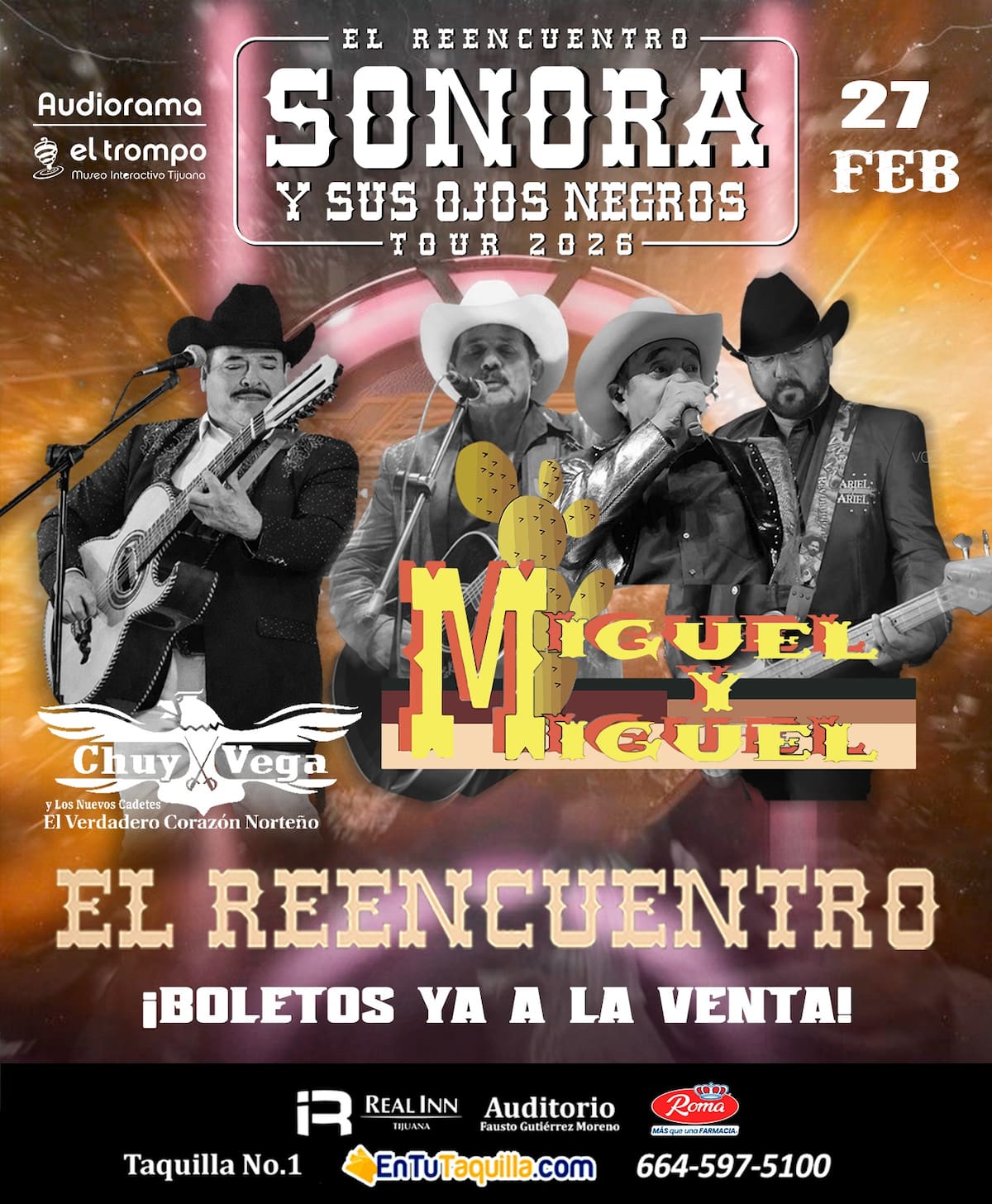 El grupo sinaloense abrirá gira en Baja California con la presentación de su tour "Sonora y sus ojos negros 2026". Foto. Cortesía