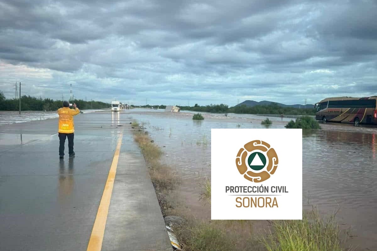Cierran a la circulación tramo carretero Ciudad Obregón–Guaymas ante acumulación de agua tras lluvias