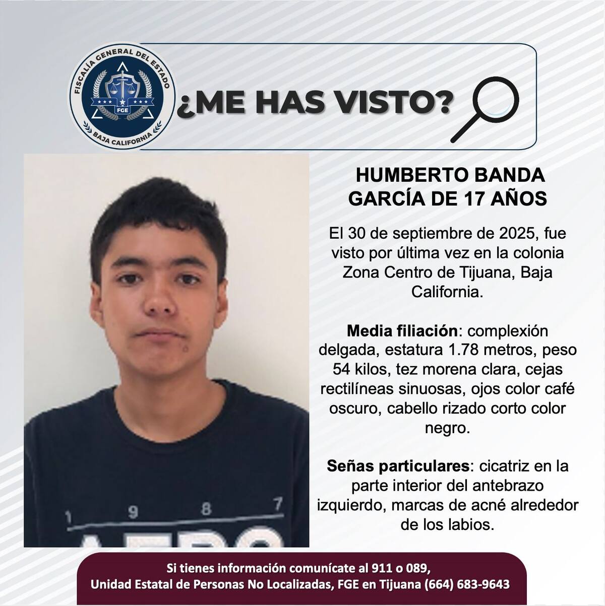 Fue visto por última vez el 30 de septiembre de 2025.