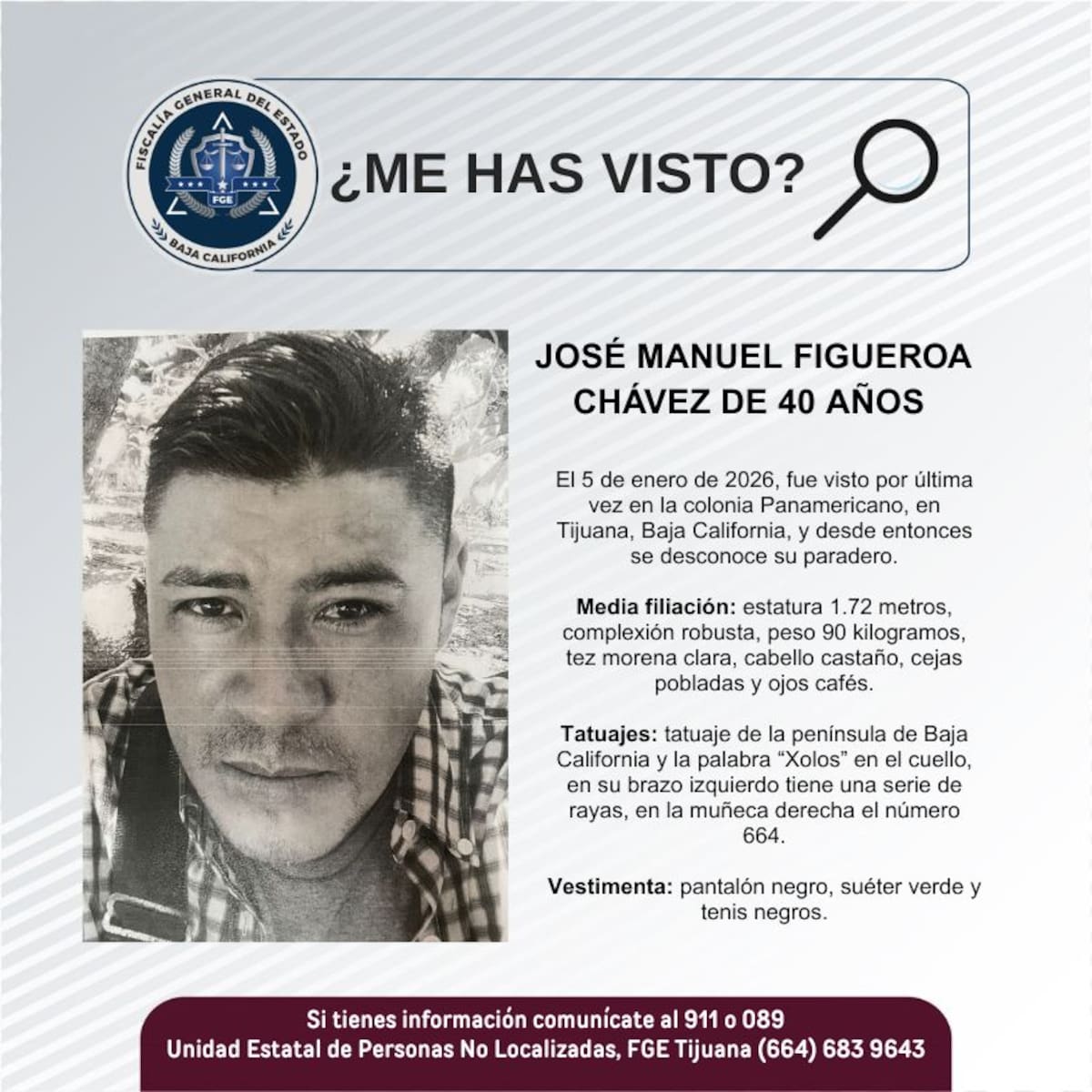 Fue visto por última vez el 5 de enero de 2026.