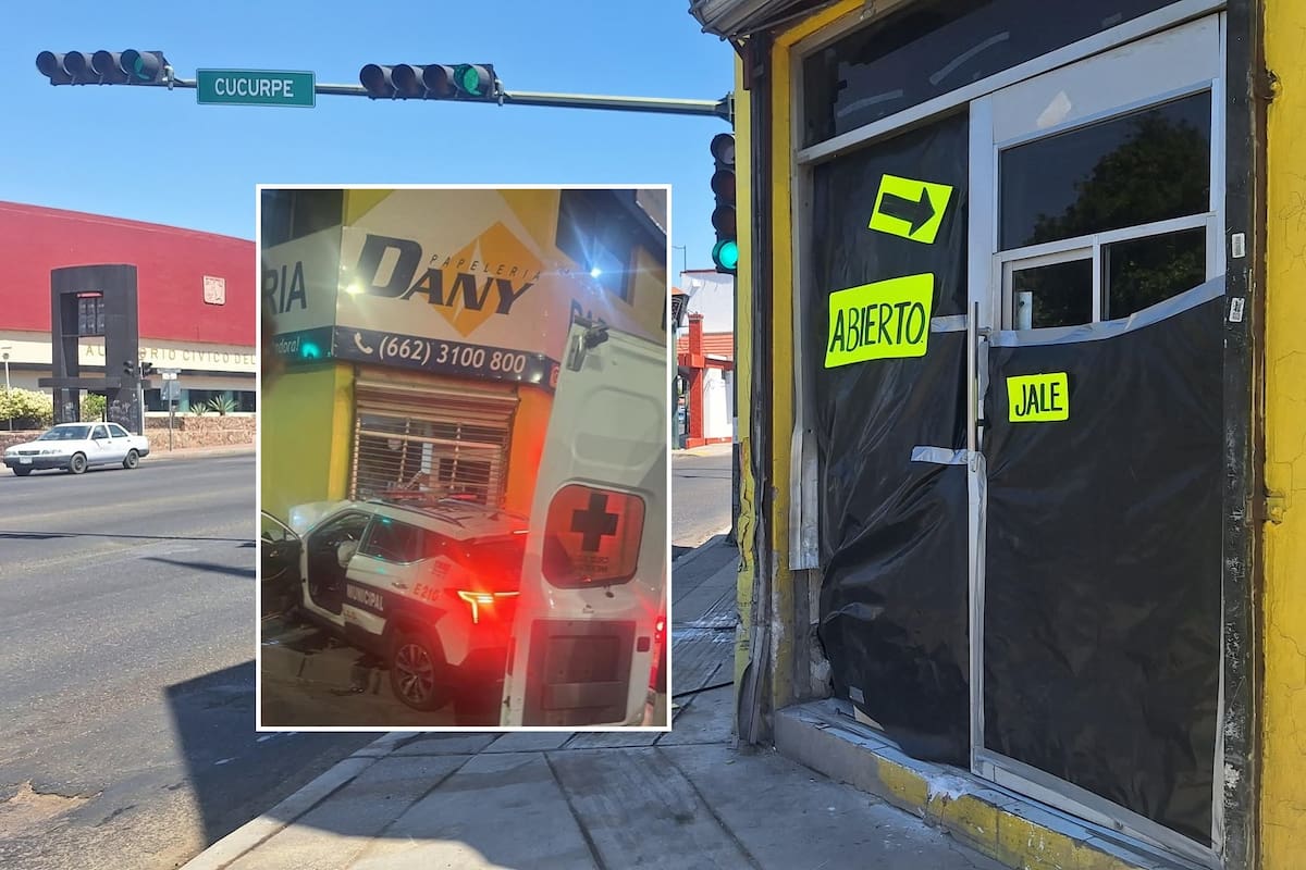 Hombre roba patrulla y la estrella contra papelería en el Centro de Hermosillo