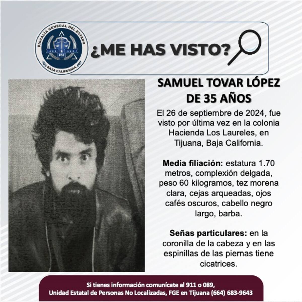 Se busca a Samuel Tovar López de 35 años de edad