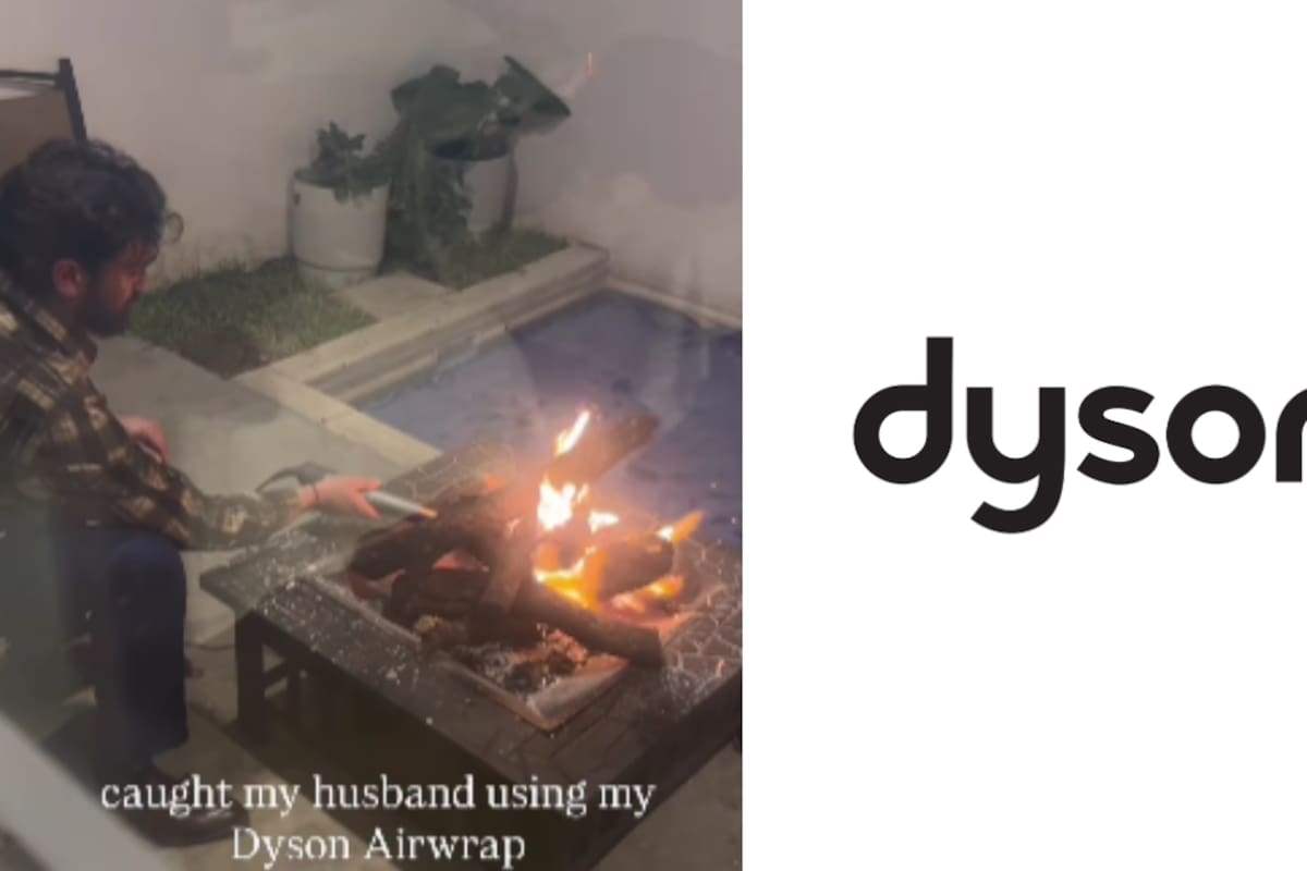 “¿Tu esposo terminó en el hospital?”: Mujer capta a su esposo utilizando su Dyson para avivar el fuego de una fogata