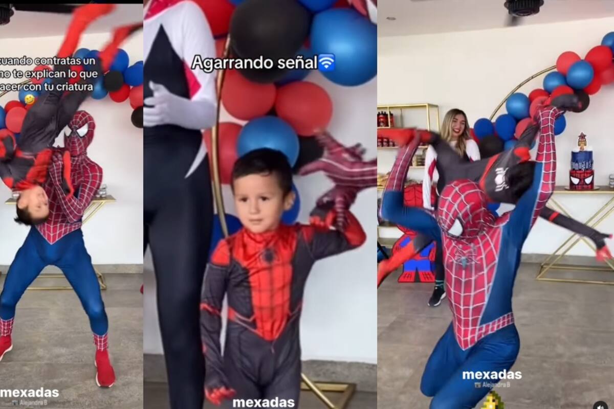 Un show de Spiderman en una fiesta infantil asombra a todos por las impresionantes piruetas realizadas junto al cumpleañero