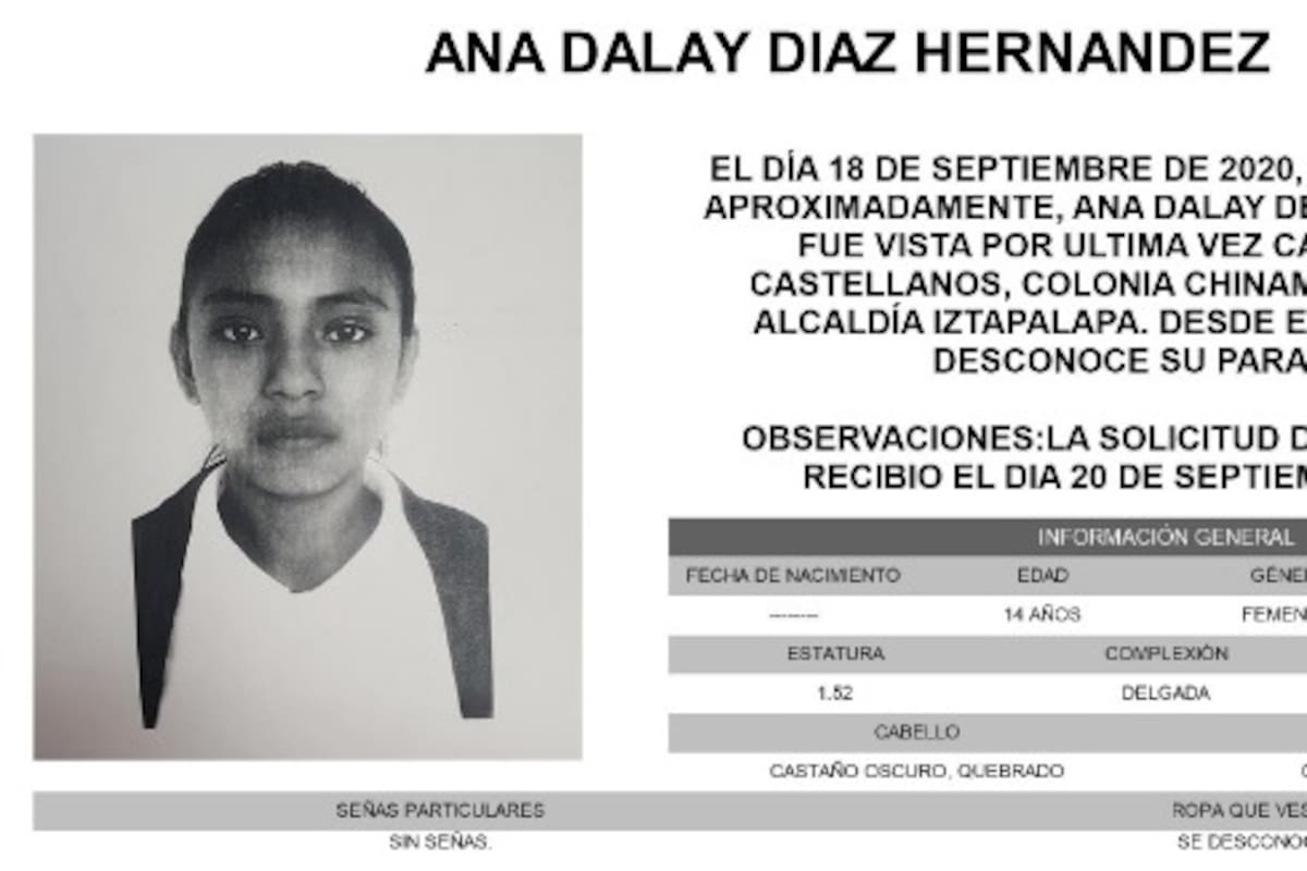 Familiares de Ana Dalay Díaz Hernández, de 14 años de edad, solicitan apoyo para dar con su ubicación, ya que se extravió en la CDMX