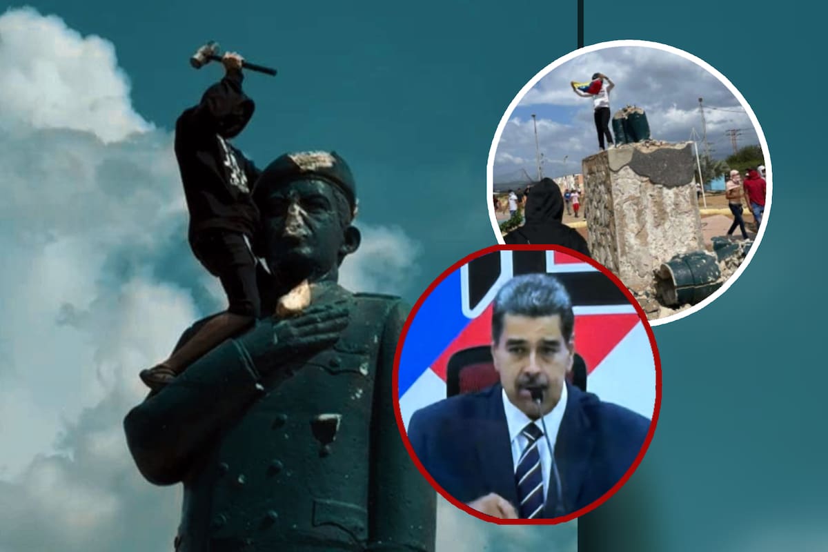 VIDEO: Derriban estatua de Hugo Chávez como protesta tras reelección de Nicolás Maduro en Venezuela