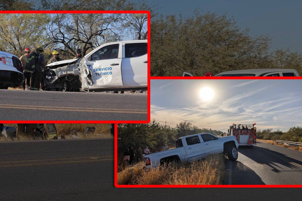 Reportan dos personas lesionadas por choque entre dos pick up en carretera a Ures