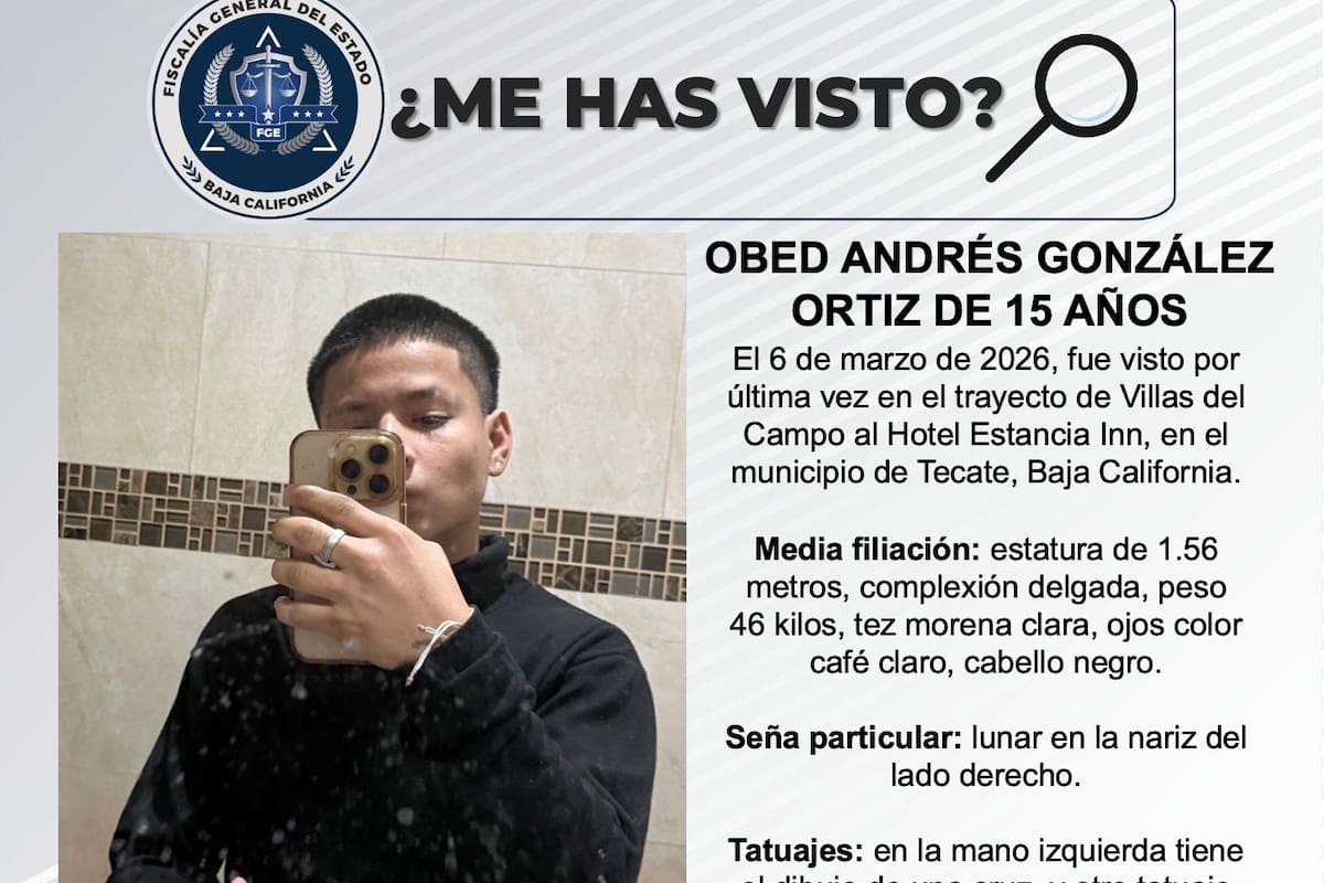 Se busca a Obed Andrés González Ortiz de 15 años de edad