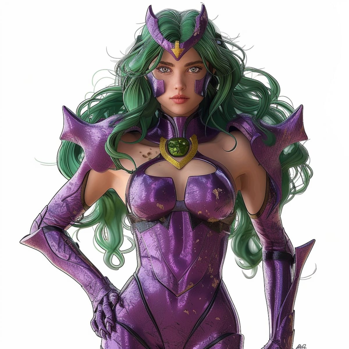 Shaina de Ofiuco, recreada por la IA de Midjourney, muestra su imponente figura atlética y su rostro hermoso, fiel a la esencia del manga original.