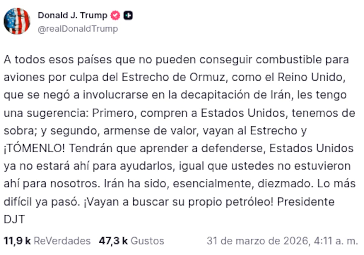 Donald Trump en Truth Social | Captura de pantalla