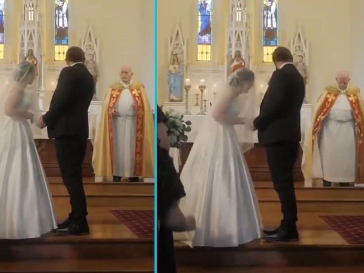 Sacerdote omite parte importante del ritual en una boda y la novia lo corrige frente a los invitados: VIDEO