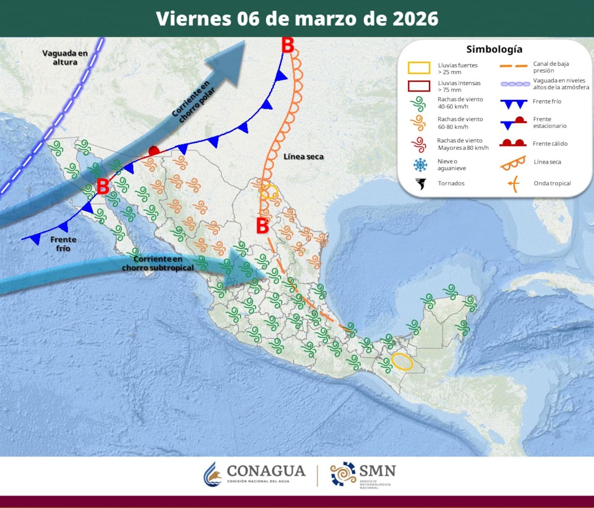 Pronóstico del clima para el viernes 6 de marzo del 2026. | Crédito: SMN