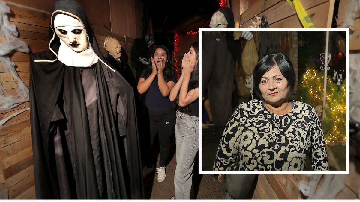 La vivienda de Cruz Emilia Villa Moroyoqui, en Haciendas del Sur, reúne decoraciones inspiradas en películas de terror.
