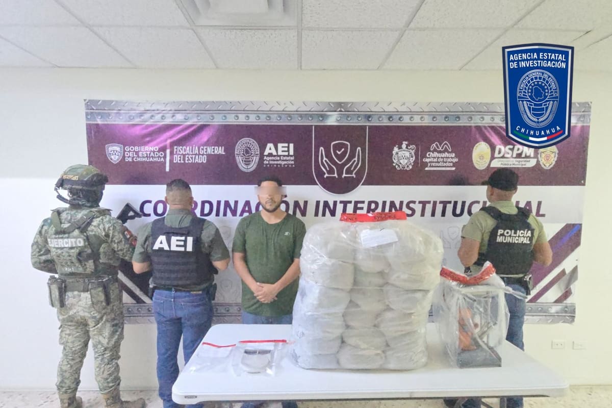 Aseguran 17 kilos de marihuana y 22 gramos de cristal a presunto narcomenudista en Chihuahua