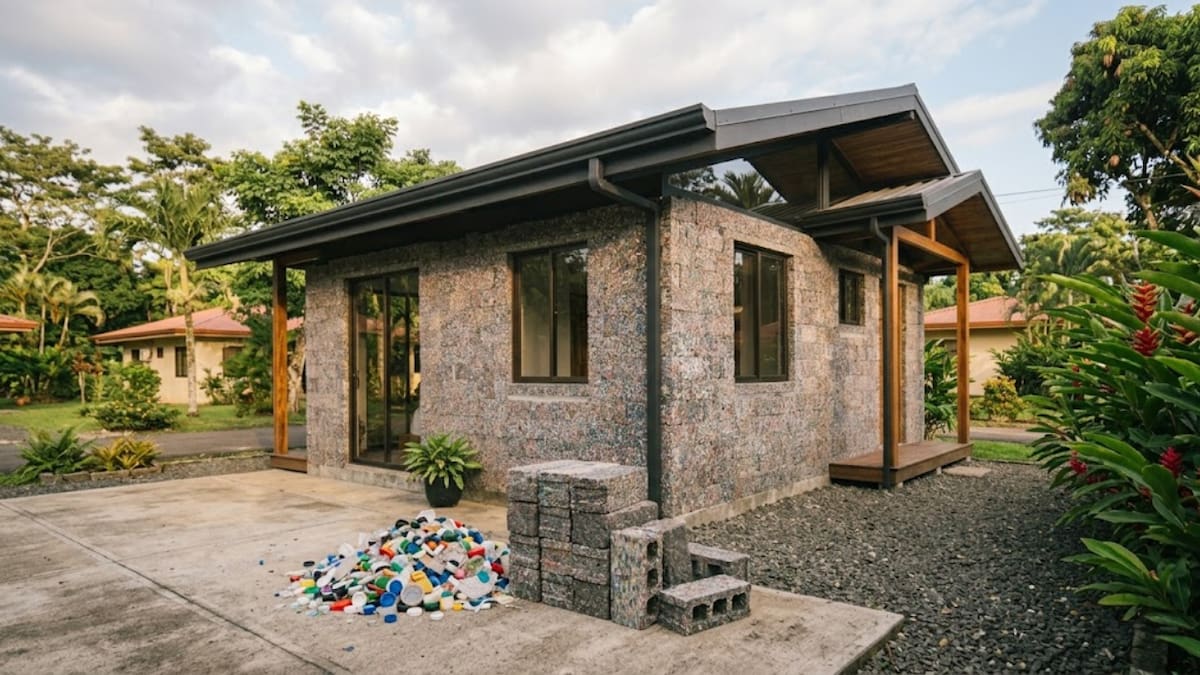 La vivienda de Cindy Mora fue construida con más de 800 bloques elaborados a partir de plástico reciclado.