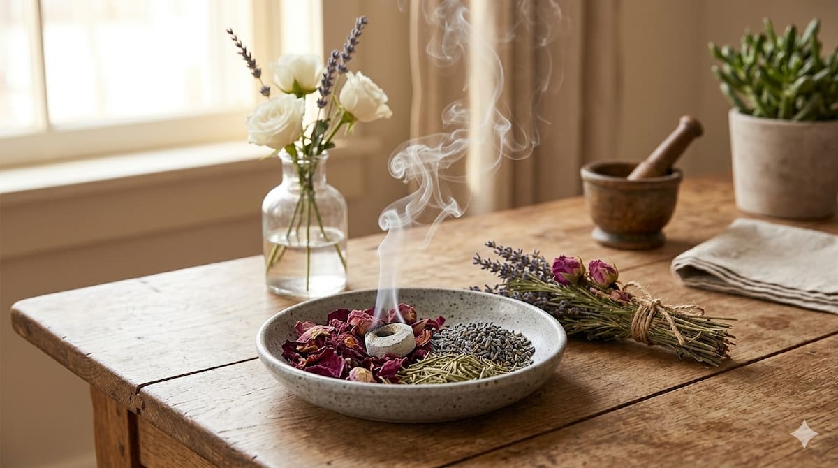 Al colocar los pétalos sobre una base de cerámica y dejar que se consuman lentamente, liberarás un aroma natural capaz de reducir el estrés y purificar tus espacios sin químicos sintéticos.