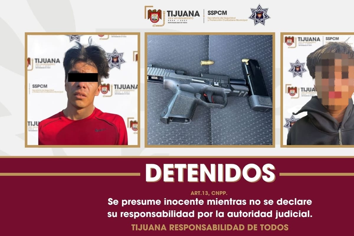 Detienen a dos presuntos agresores armados tras persecución y choque en Zona Centro de Tijuana