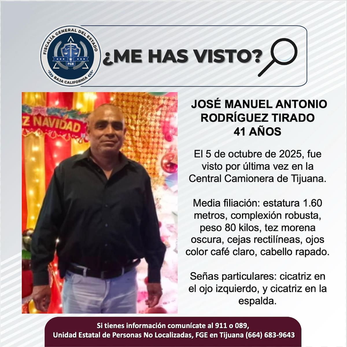 Fue visto por última vez el 5 de octubre de 2025.