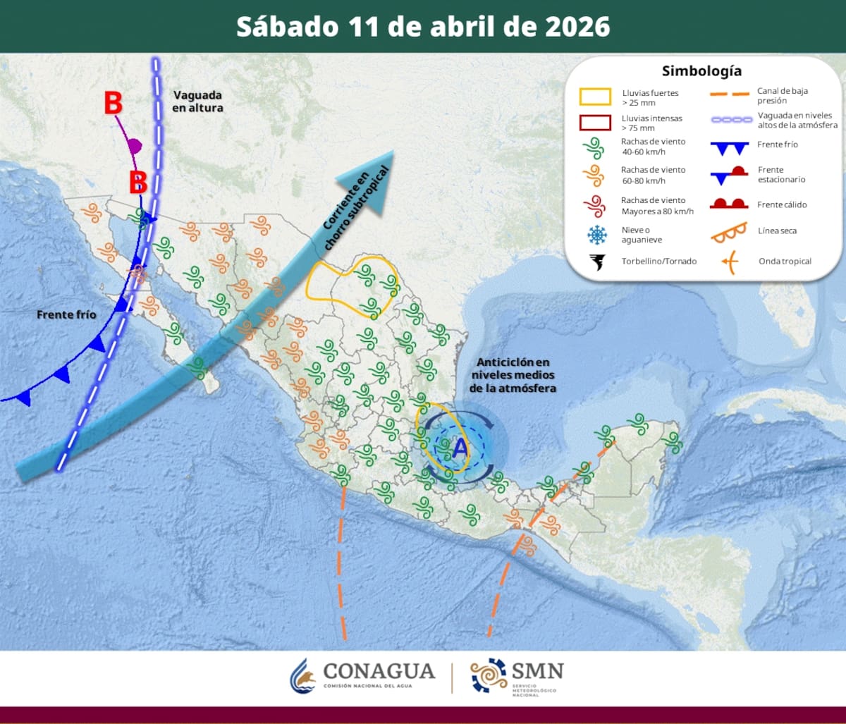 Pronóstico del clima para el sábado 11 de abril del 2026. | Crédito: SMN