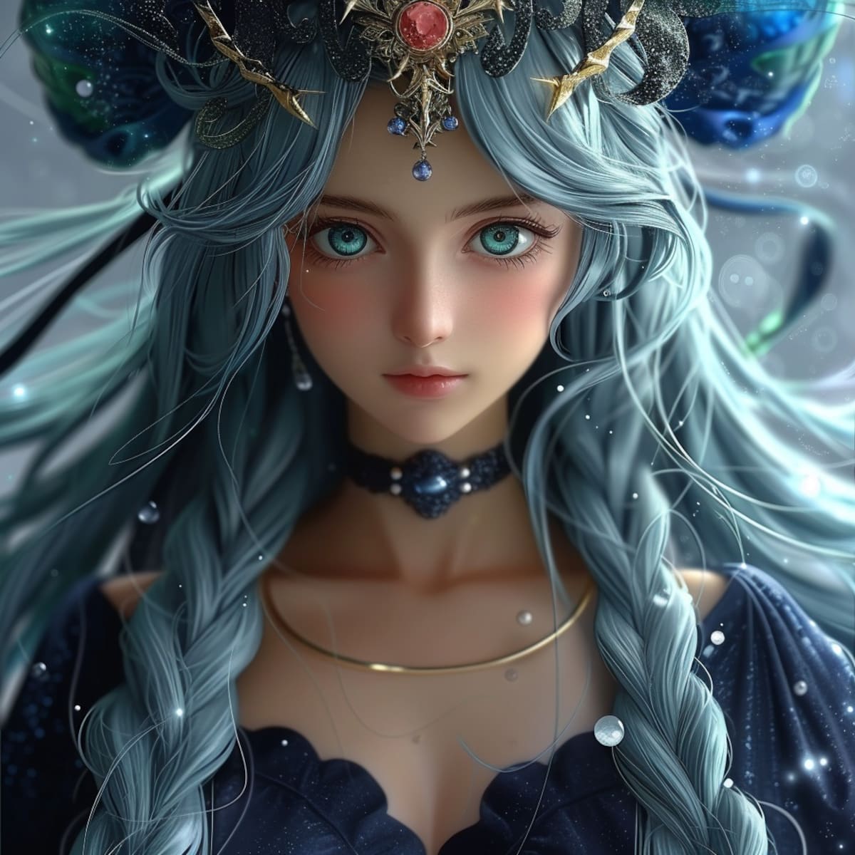 La inteligencia artificial le otorga a Hilda una corona majestuosa, resaltando su conexión divina y su papel crucial en la Saga de Asgard.