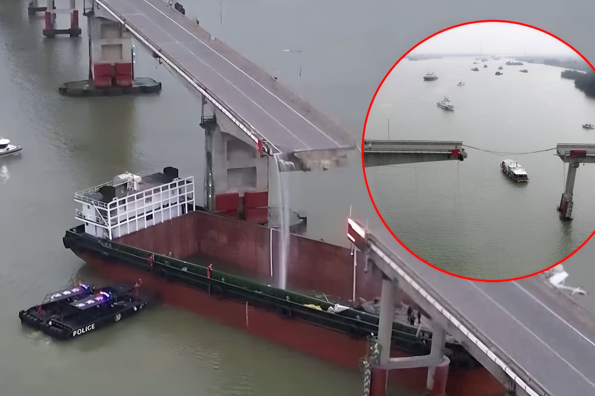 China: Buque desata mortal avalancha de autos al agua tras chocar sus contenedores contra puente
