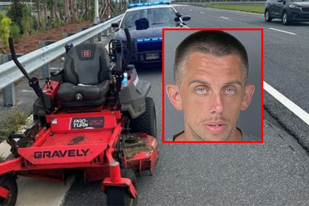 Detienen en Florida a conductor ebrio… iba en una cortadora de césped por una autopista muy transitada