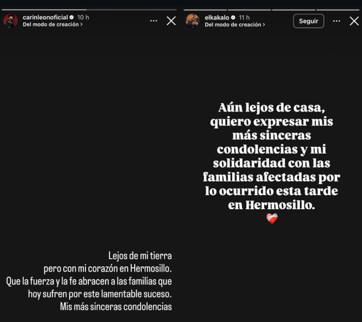 Los hermosillenses envían sus condolencias desde Chile.