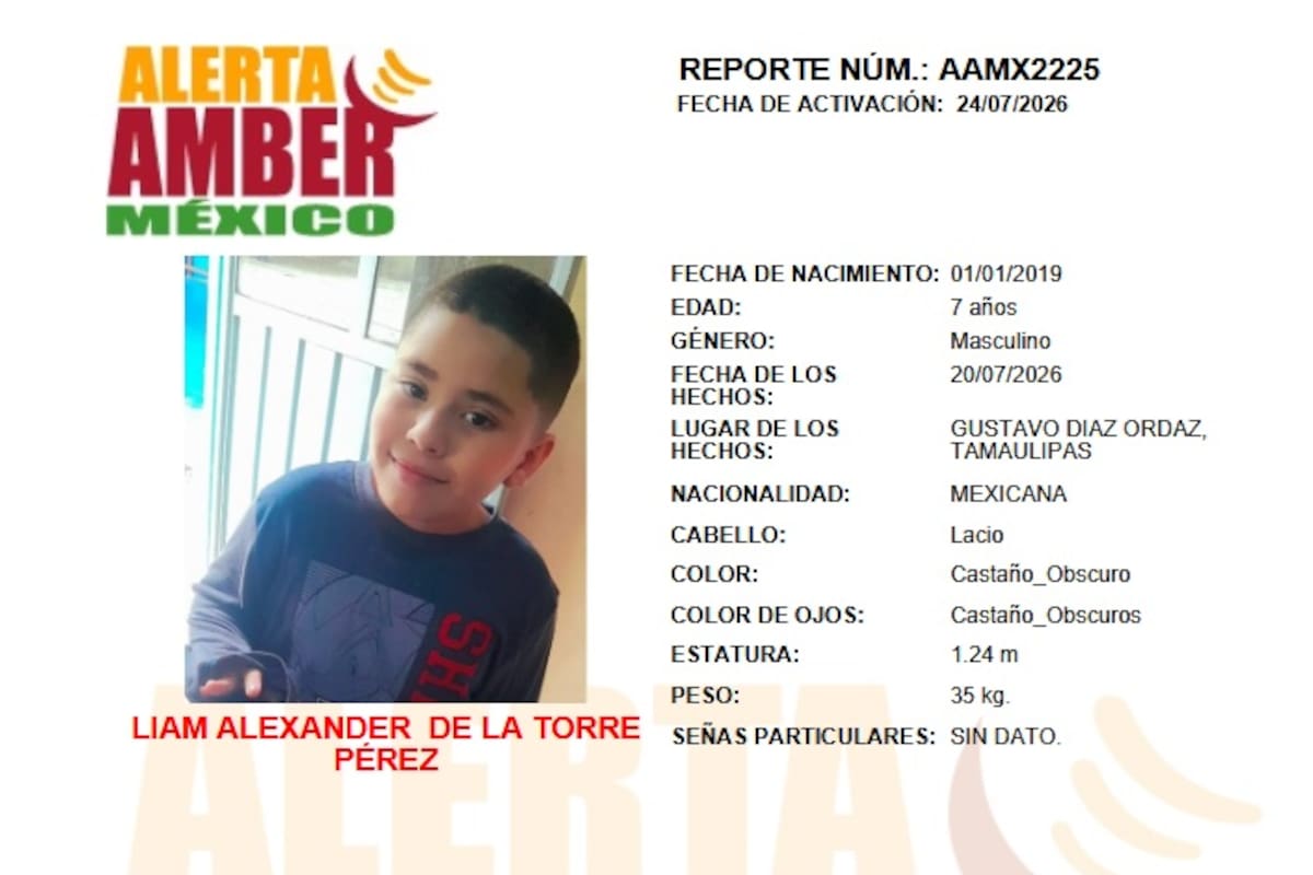 Activan alerta Amber por Liam Alexander de la Torre Pérez de 7 años de edad