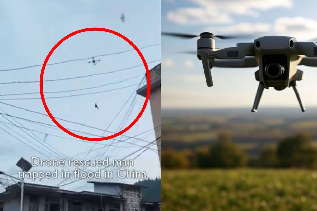¡A volar! Rescatan con dron a un hombre atrapado en su casa durante inundaciones en China y lo captan en VIDEO