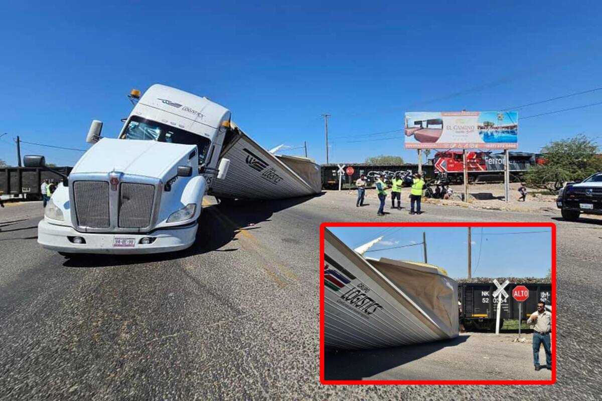 Tráiler cargado con uva es impactado por tren en Caborca