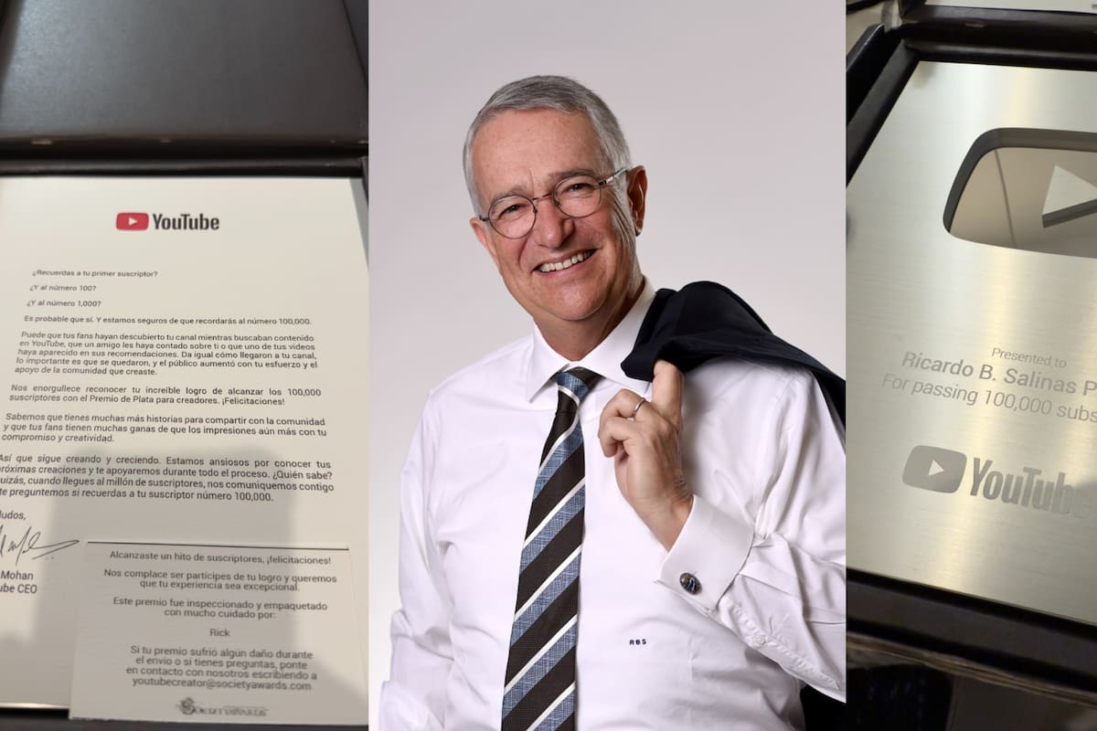 Así fue como Ricardo Salinas Pliego presumió en redes su placa de YouTube por superar los 100 mil suscriptores
