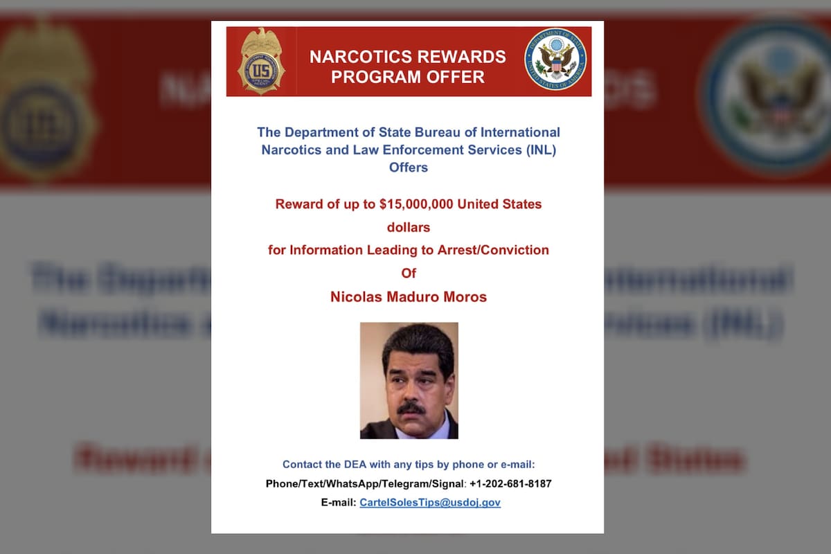 Reaparece ficha de Maduro en redes donde es acusado de narcotráfico y ofrecen recompensa por su captura