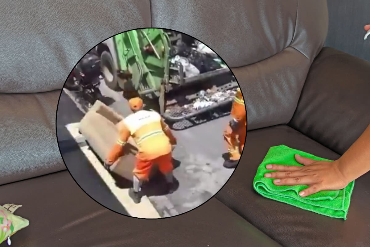 Video viral: Mujer lavó su sillón en la calle y, al dejarlo secarse al sol, el camión de basura lo confundió con basura