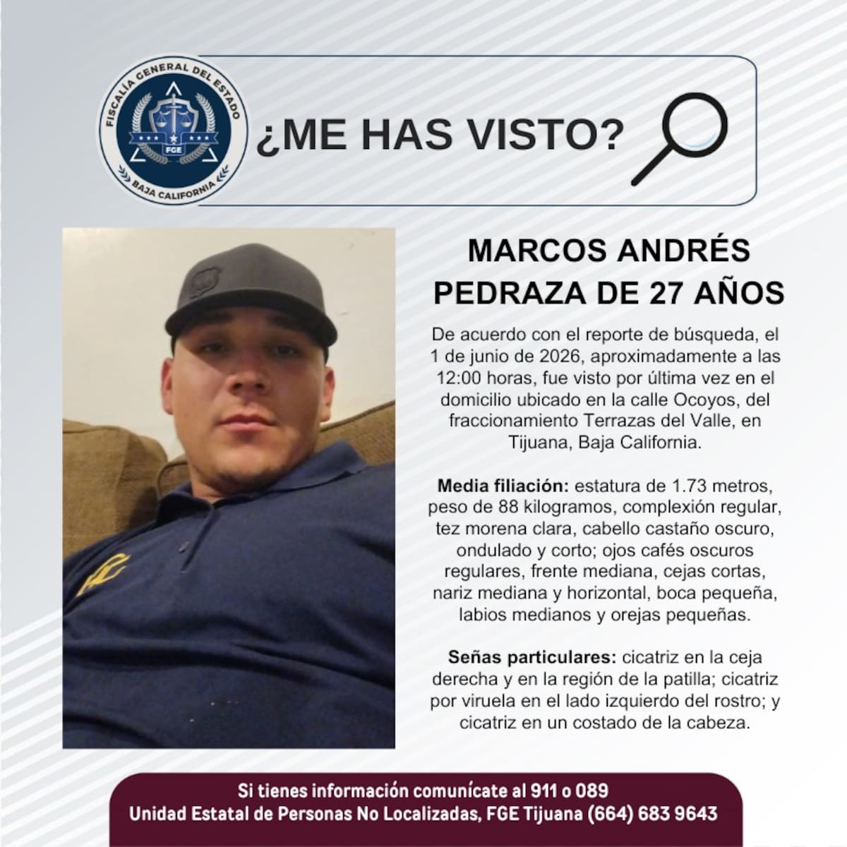 Fue visto por última vez el 1 de junio de 2026.