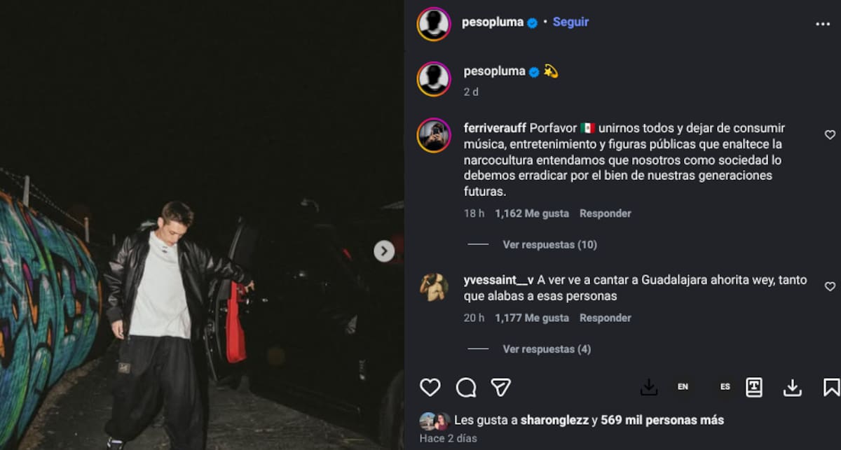 Critican a Peso Pluma por su música en medio de la crisis de seguridad en Jalisco | Instagram @pesopluma