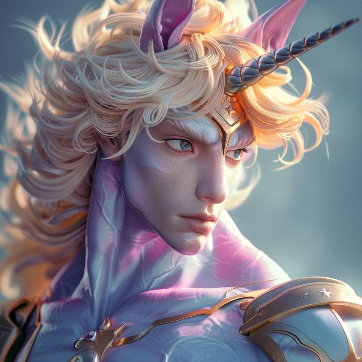 La armadura morada de Jabu, diseñada por la inteligencia artificial, fusiona elegancia y misterio en el mundo de los Caballeros del Zodiaco.