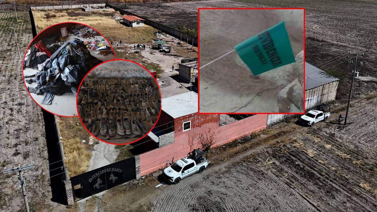 Madres Buscadoras denuncian que "desaparecieron" las evidencias como ropa y zapatos que habían encontrado en el rancho Izaguirre y marcado con banderas verdes que tienen el mensaje "EVIDENCIA, no tocar". | Especial