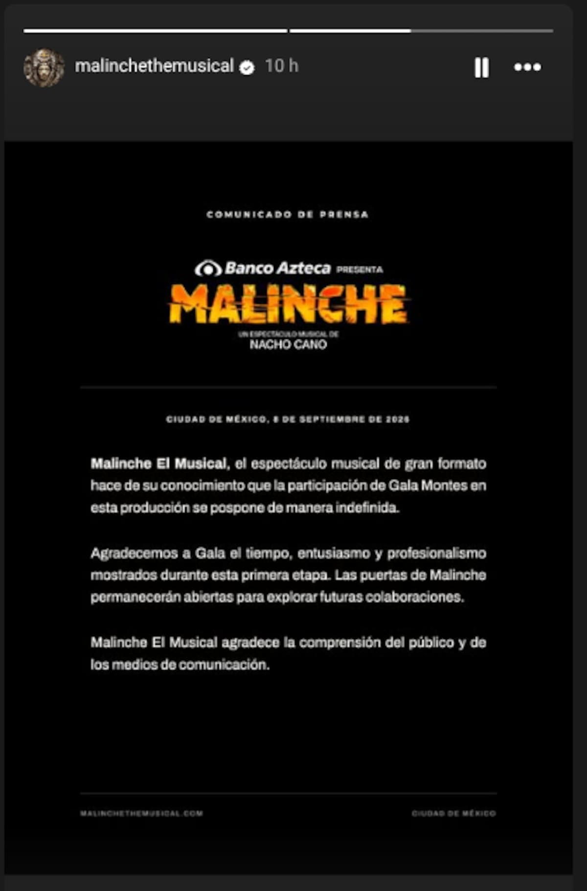 Gala Montes queda fuera de Malinche tras salir de La Casa de los Famosos