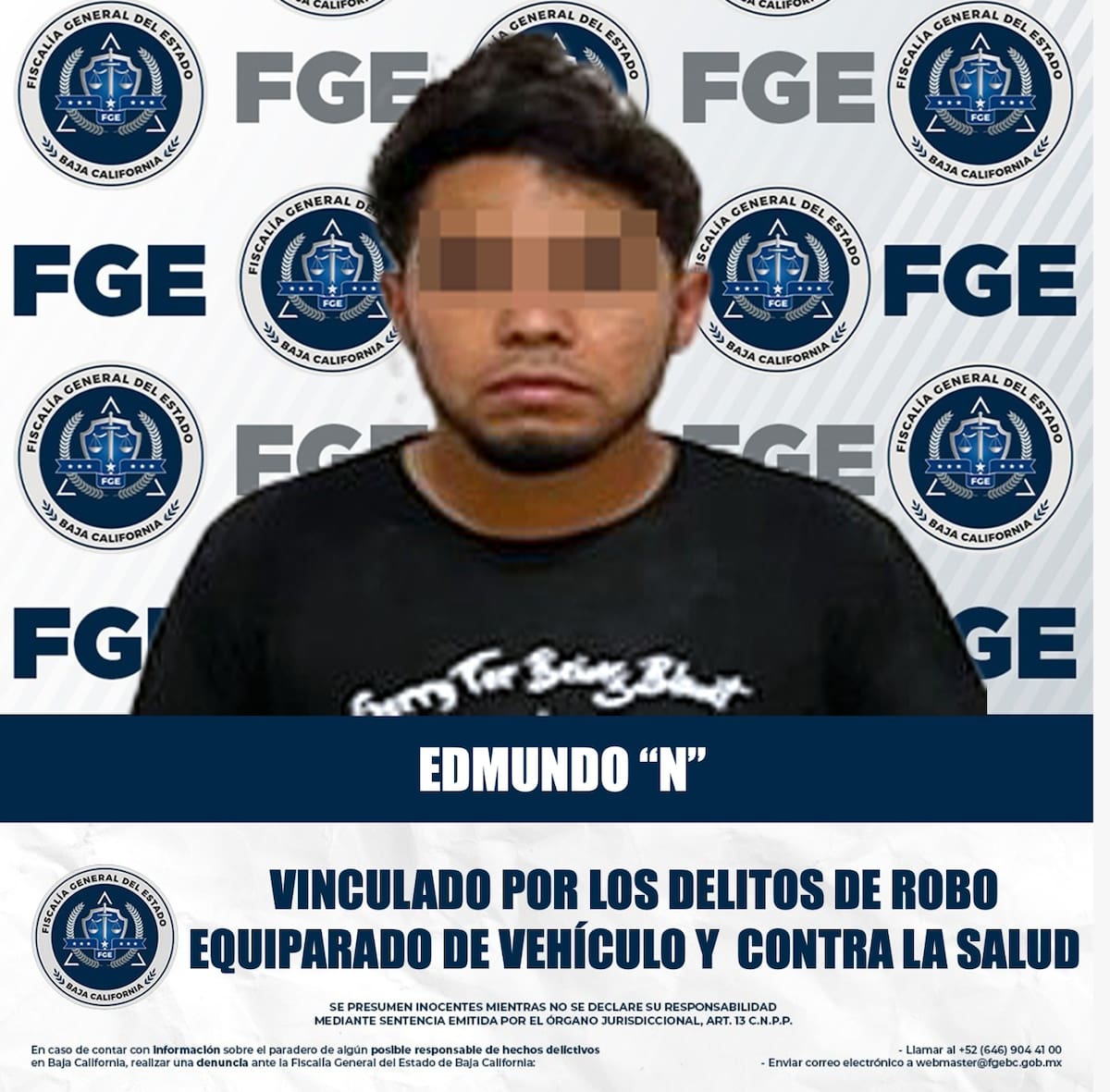 Un hombre identificado como Edmundo “N” fue vinculado a proceso en Mexicali luego de ser detenido tras una persecución policial en un automóvil con reporte de robo. Durante la inspección, agentes localizaron 20 bolsas con una sustancia con características similares a la metanfetamina. Foto: Cortesía