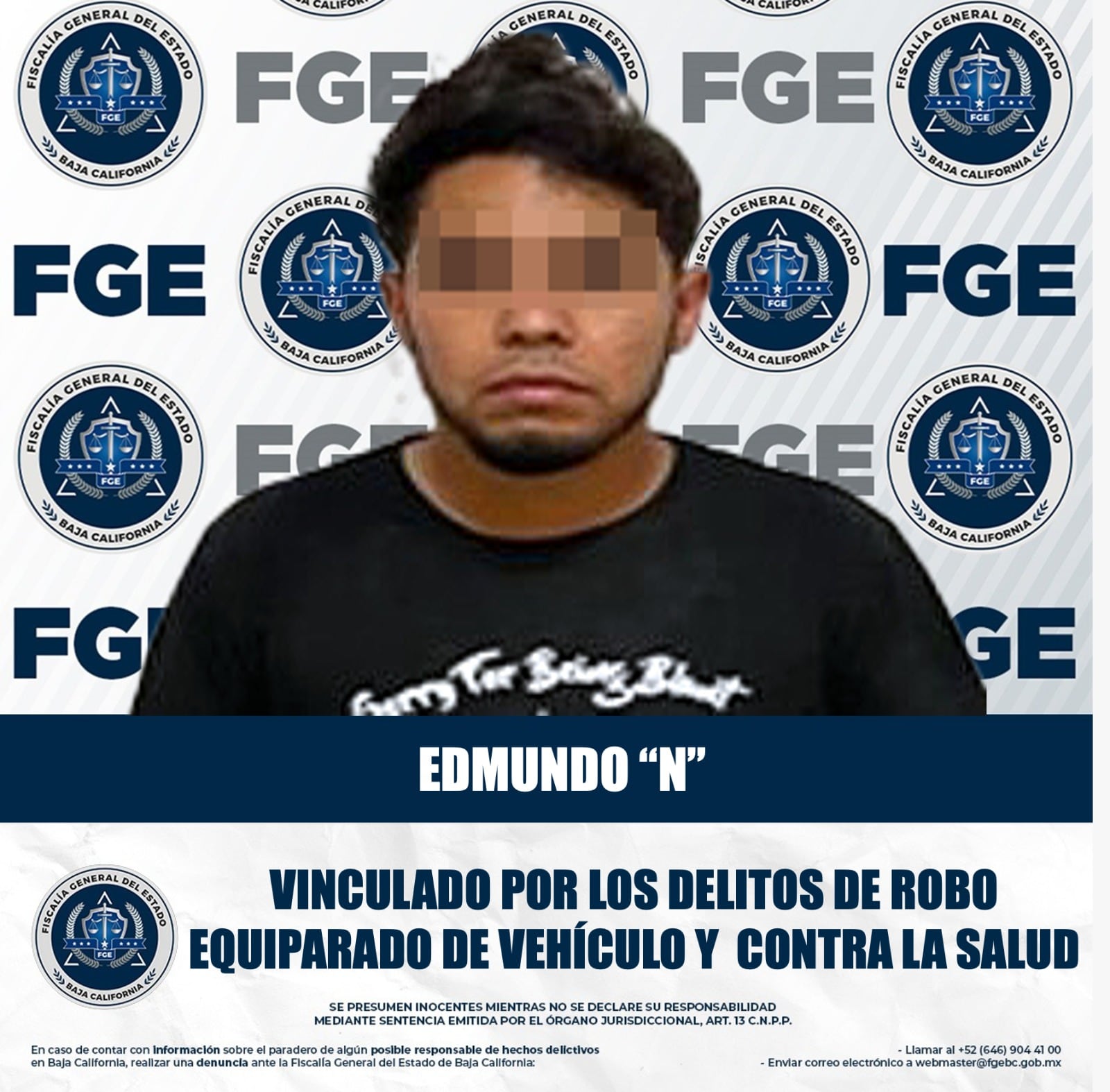Un hombre identificado como Edmundo “N” fue vinculado a proceso en Mexicali luego de ser detenido tras una persecución policial en un automóvil con reporte de robo. Durante la inspección, agentes localizaron 20 bolsas con una sustancia con características similares a la metanfetamina. Foto: Cortesía