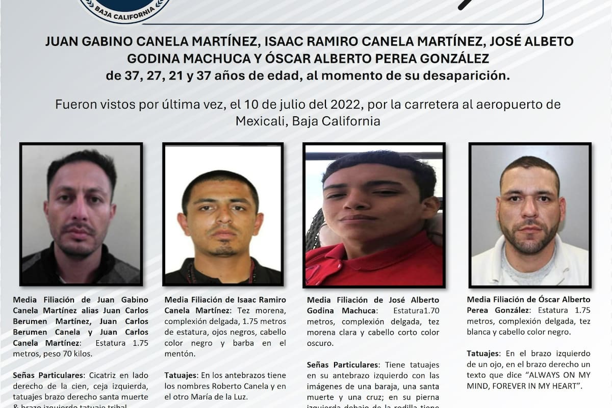 Se solicita el apoyo de la ciudadanía para localizar a cuatro personas de Mexicali vistos por ultima vez en julio del 2022