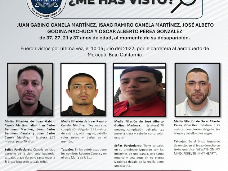 Se solicita el apoyo de la ciudadanía para localizar a cuatro personas de Mexicali vistos por ultima vez en julio del 2022